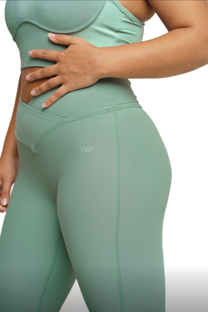 Everyday Crossover Flared Leggings - Sage Green