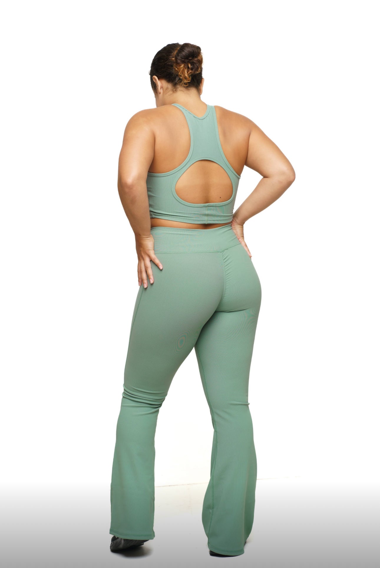 Everyday Crossover Flared Leggings - Sage Green