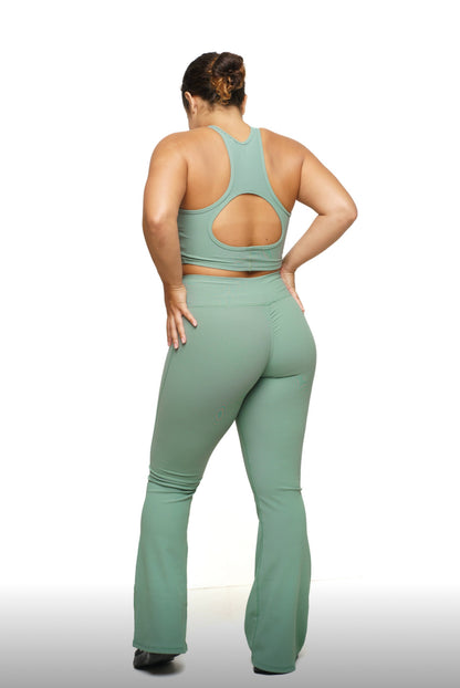 Everyday Crossover Flared Leggings - Sage Green