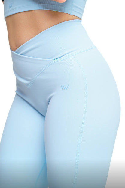 Everyday Crossover Flared Leggings - Sky Blue