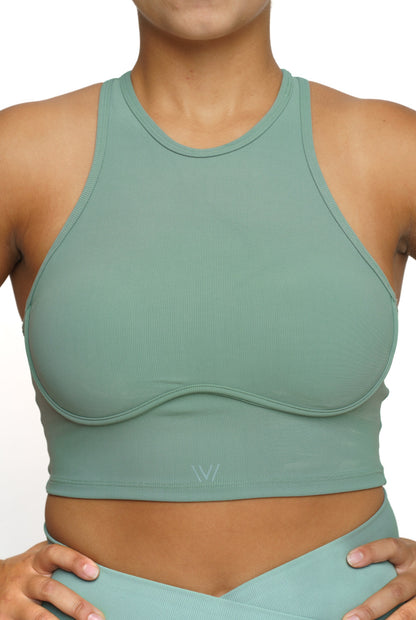 Everyday Crossover Crop Top - Sage Green
