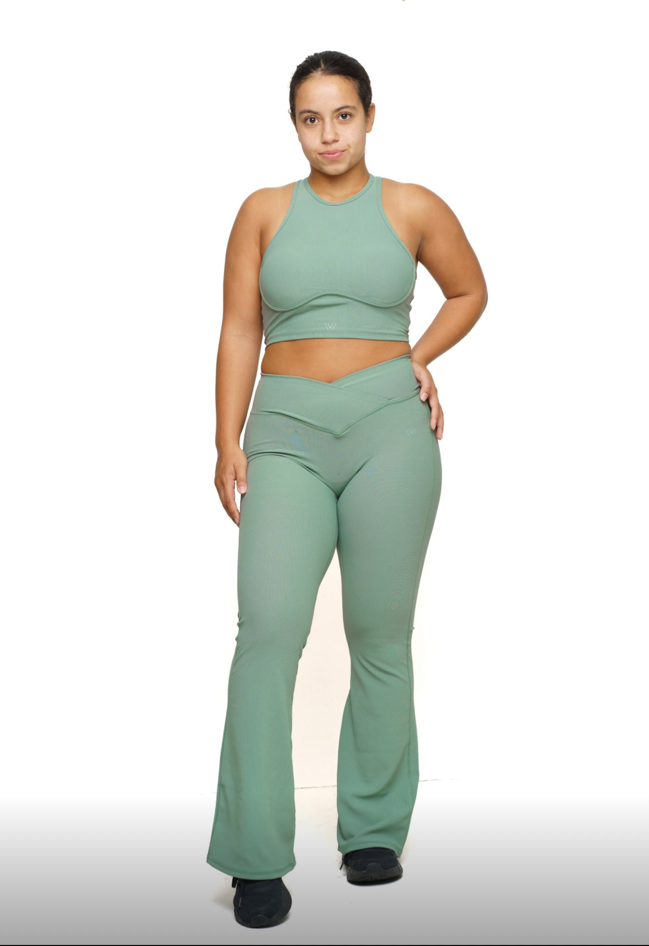 Everyday Crossover Flared Leggings - Sage Green