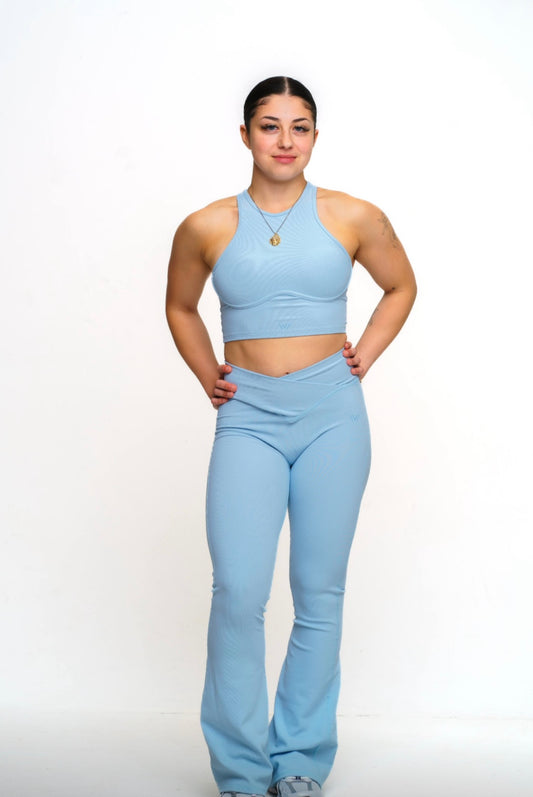 Everyday Crossover Flared Leggings - Sky Blue